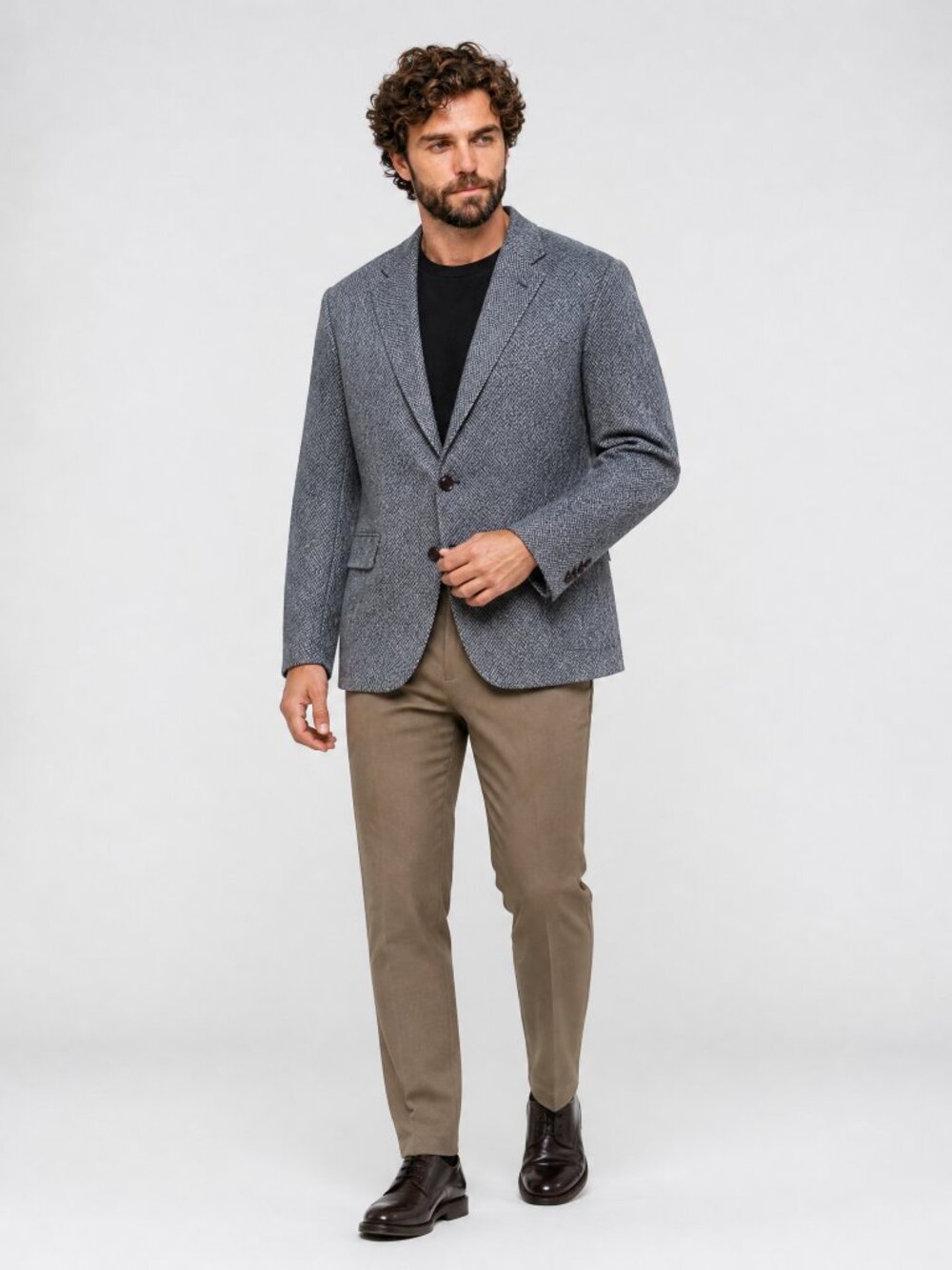 Vintage Cricketeer 44L Wool Herringbone Blazer Sport Coat Gray Tweed USA